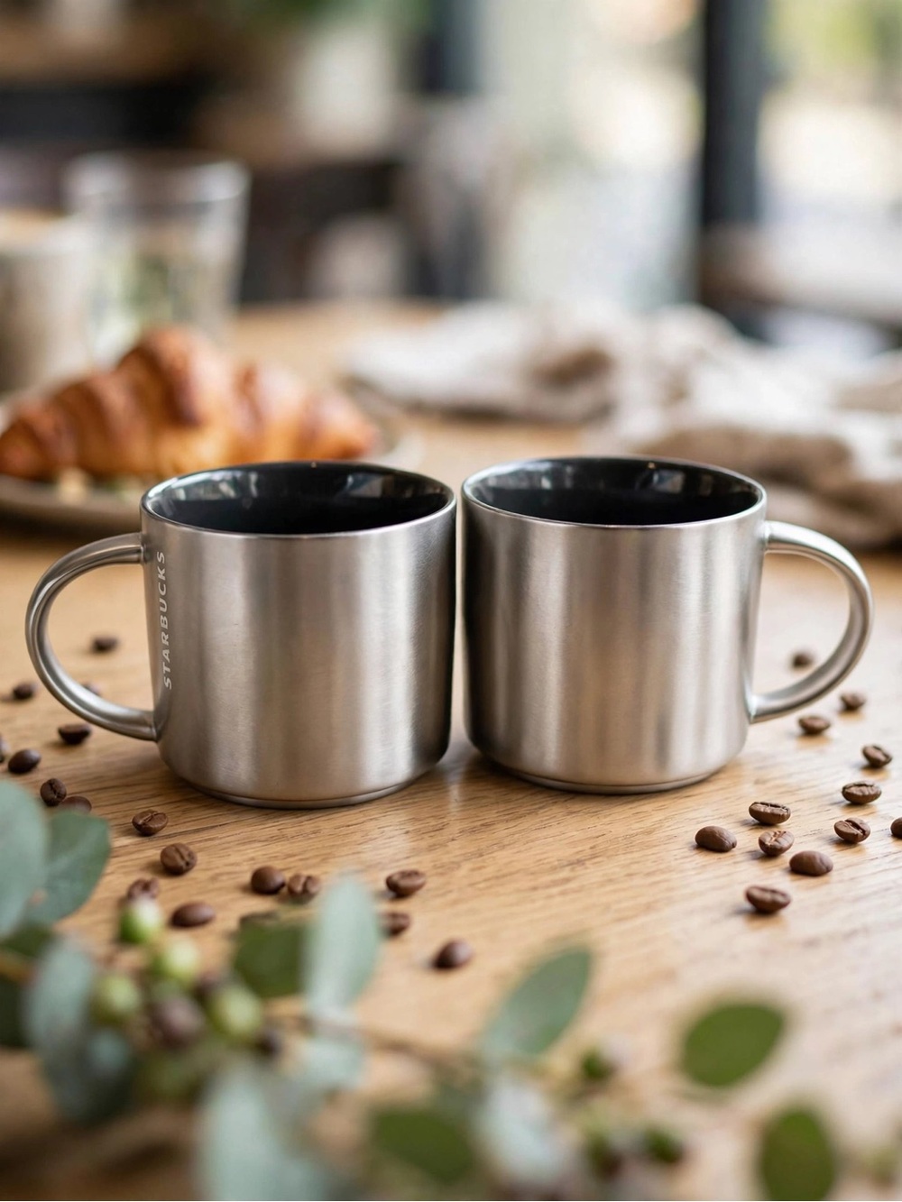 🆕 Starbucks Brushed Silver Mugs - Set of 2